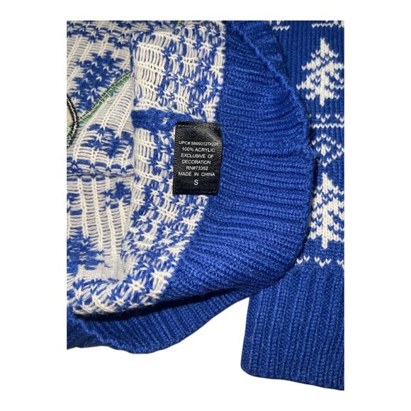 33 Degrees Men Blue Ugly Christmas Sweater Elf Dog Boston Terrier Size S NWT - Picture 4 of 5